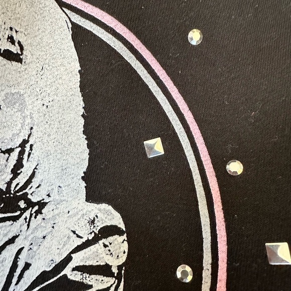 Vinyl Blondie Graphic Sweatshirt Black Crew Neck‎ Rhinestone Fringe Back - Picture 5 of 8